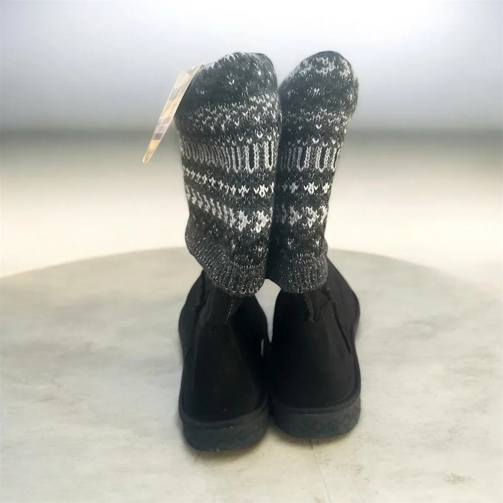 Muk Luks Janie Black Faux Fur Lined Knit Boots NWT Size 10